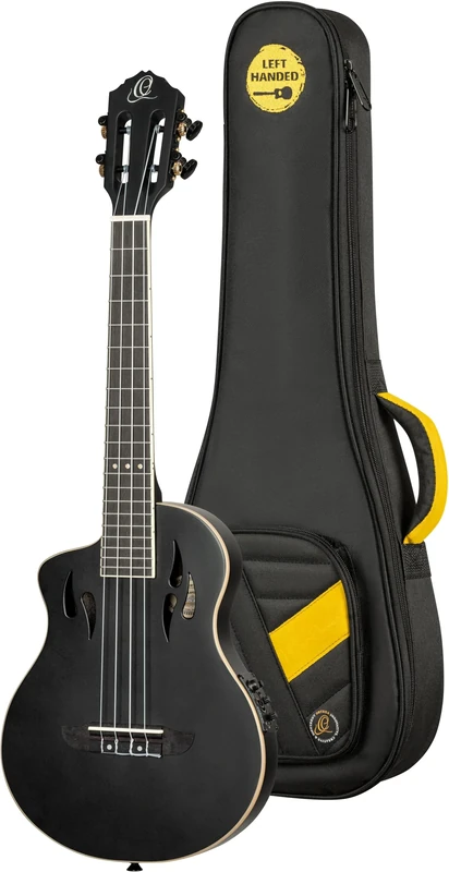 Ortega Guitars Tenor Ukulele Left-Handed – Electro-Acoustic, Solid Body – Tourplayer Series – Including Gig Bag – Spruce/Okoume, Black (RTPS-U-SBK-L)