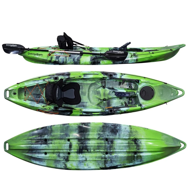 Cambridge Kayaks Quest Single 1 Plus 1 Sit-On-Top Kayak, 180kg Capacity, 208cm Leg Room, 5 Rod Holders, (Green/Black)