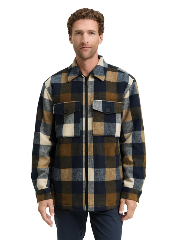 TOM TAILOR Men's 1046988 Jacket, 38669-Brown Navy Check, L