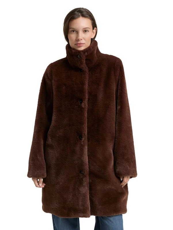 TOM TAILOR Women's 1048286 Coat, 27506-Dark Pecan Brown, L, 27506 - Dark Pecan Brown, L