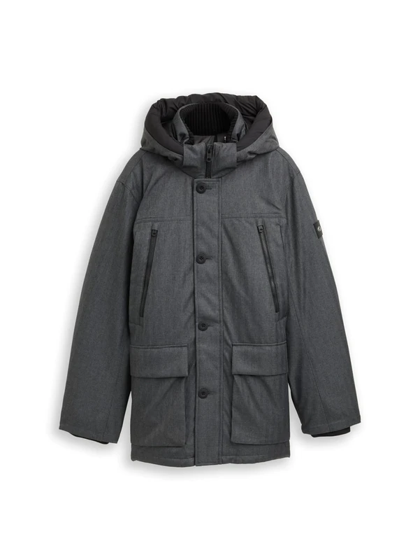 TOM TAILOR Men's 1046972 Parka, 38388 Anthracite Melange Herringbone, S, 38388 - Anthracite Melange Herringbone, S