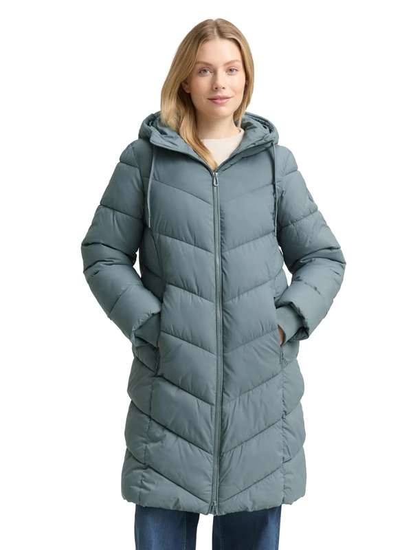 TOM TAILOR Women's 1047529 Puffer Coat with Hood, 31090 - Trooper Green, M