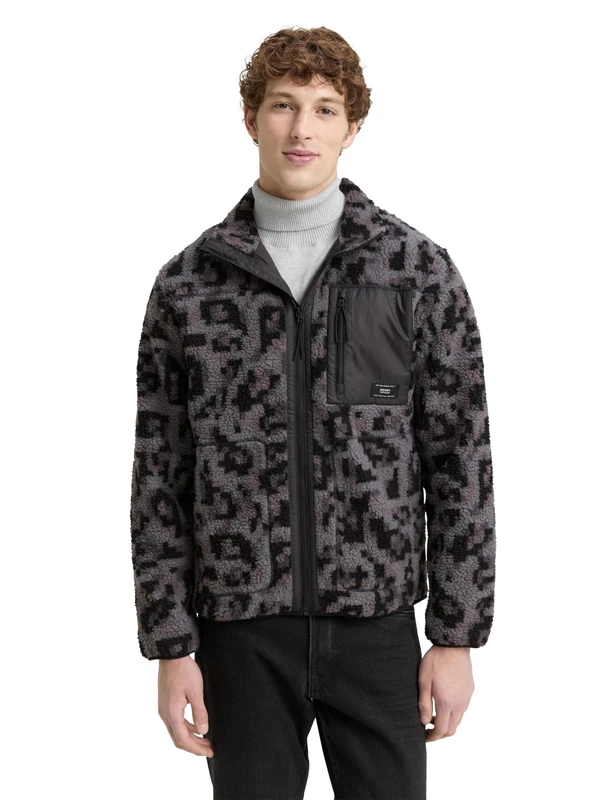 TOM TAILOR Denim Men's 1046918 Jacket, 38390-Night Grey Big Pixel Print, S, 38390 - Night Grey Big Pixel Print, S
