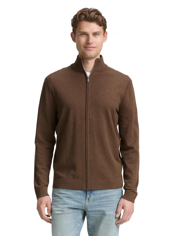 TOM TAILOR Men's Cardigan, 38678 - Dark Taupe Melange, 3XL