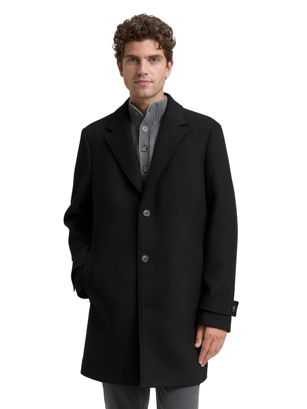 TOM TAILOR Men's 1046987 Wool Coat, 29999-Black, M