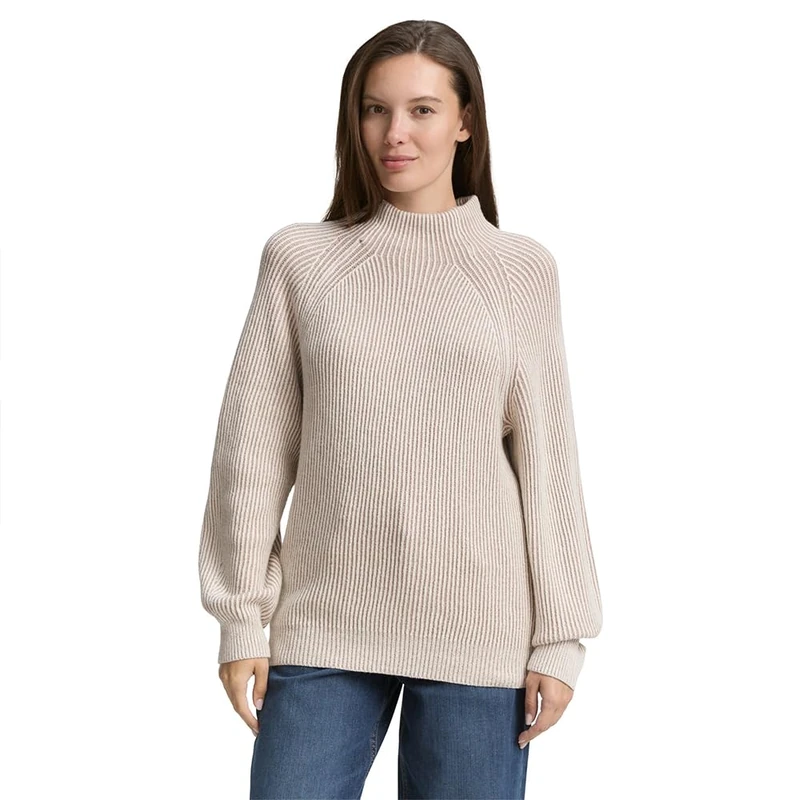 TOM TAILOR Women's 1047670 Pullover Sweater, 38704-Soft Taupe Rib Structure, XS