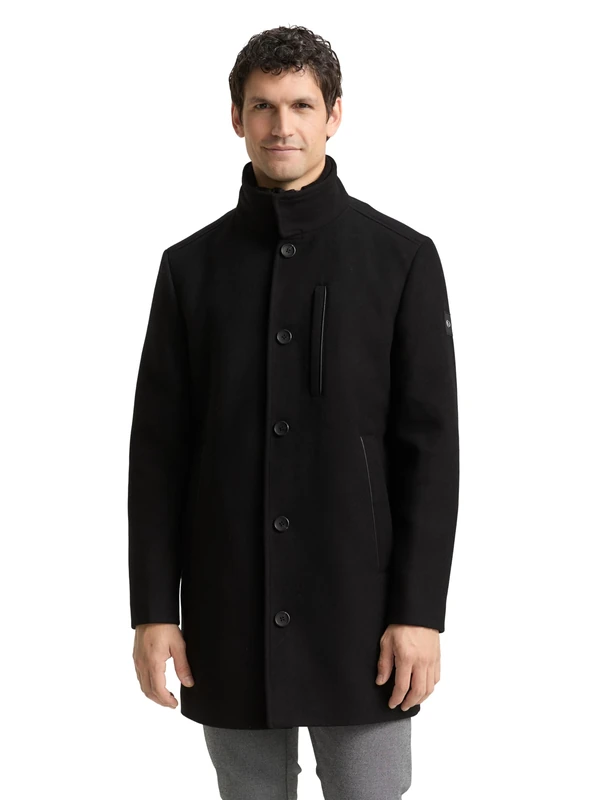 TOM TAILOR Men's 1046983 Wool Coat, 29999-Black, M, 29999 - Black, M