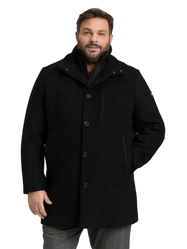 TOM TAILOR Men's 1049395 Wool Coat, 29999-Black, XXL, 29999 - Black, XXL