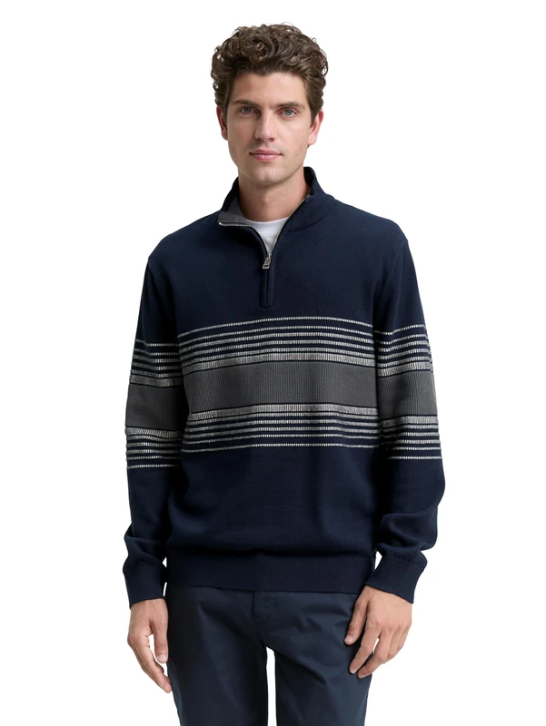 TOM TAILOR Men's Jumper, 38795 - Navy Grey White Color Block, 3XL