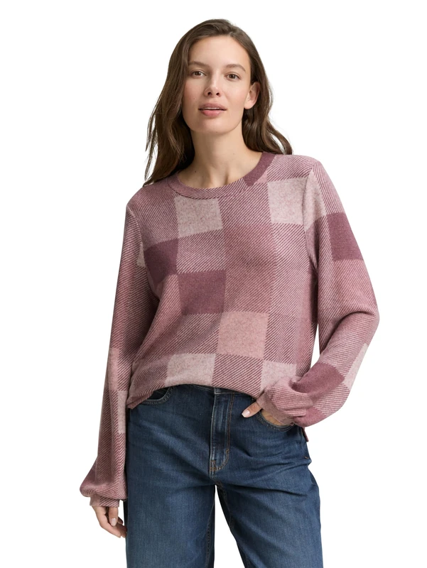 TOM TAILOR Women's 1044923 Long-Sleeved T-Shirt, 38729-Berry Cosy Check, XL - Image 1