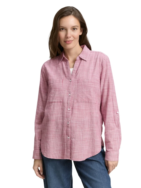 TOM TAILOR Women's Cotton Blouse with Chest Pockets, 38999 - Dark Pink, 12