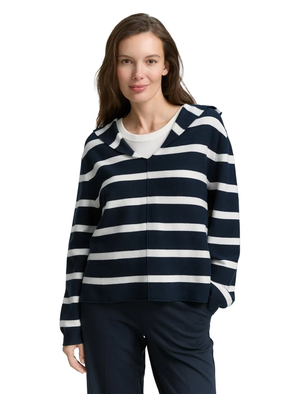 TOM TAILOR Women's Jumper, 38588 - Big Navy Knit Stripe, XL