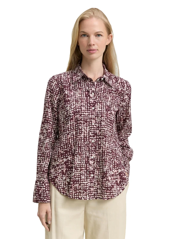 TOM TAILOR Women's 1047586 Blouse, 38403-Dark Red Abstract Dot Design, 42