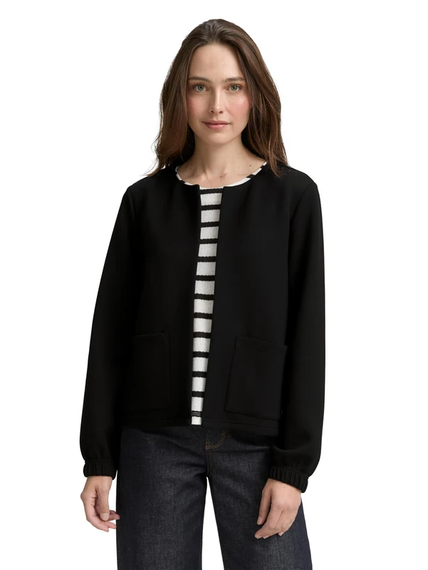 TOM TAILOR Women's 1047718 Sweat Jacket, 14482-Deep Black, XXS