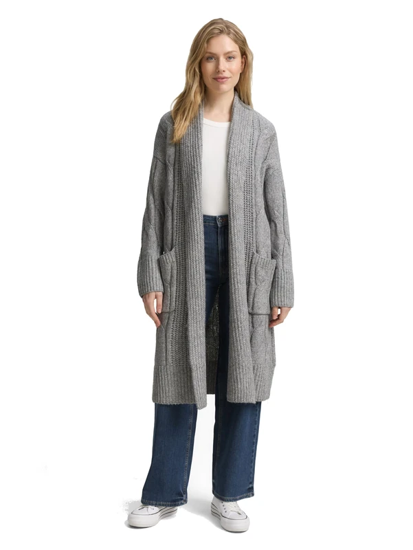 TOM TAILOR Women's 1047710 Cardigan, 21373-Medium Silver Grey Melange, L