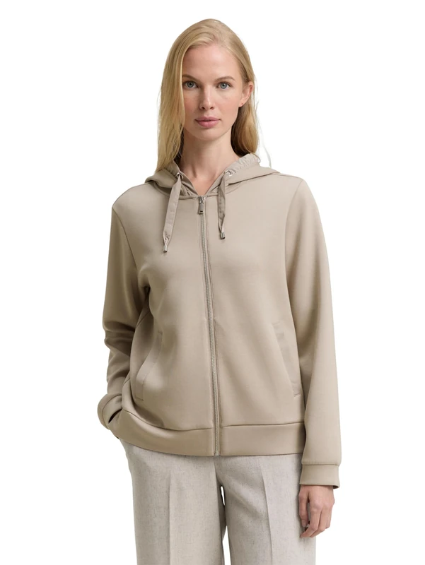 TOM TAILOR Women's Sweat Jacket, 32208 - Soft Taupe Grey, M
