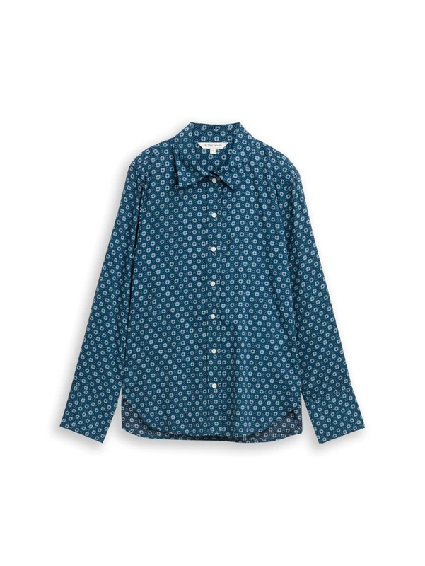 TOM TAILOR Women's 1047586 Blouse, 38407-Teal Geometric Minimal Design, 38