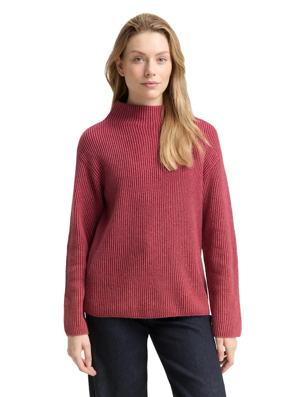 TOM TAILOR Women's Jumper, 39112 - Rumba Red Rib Structure, S