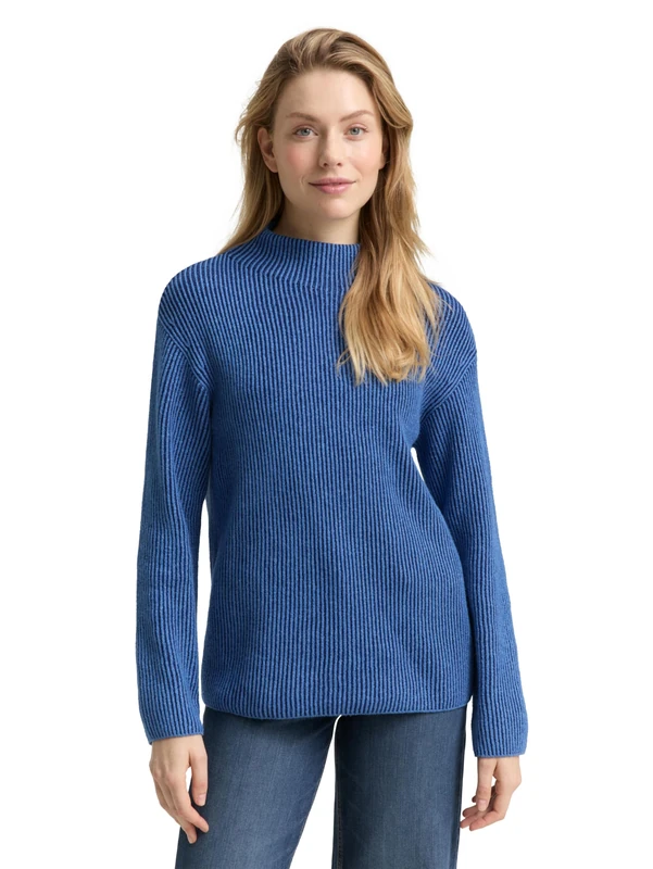 TOM TAILOR Women's 1045345 Pullover Sweater, 39116-Beacon Blue Rib Structure, 3XL