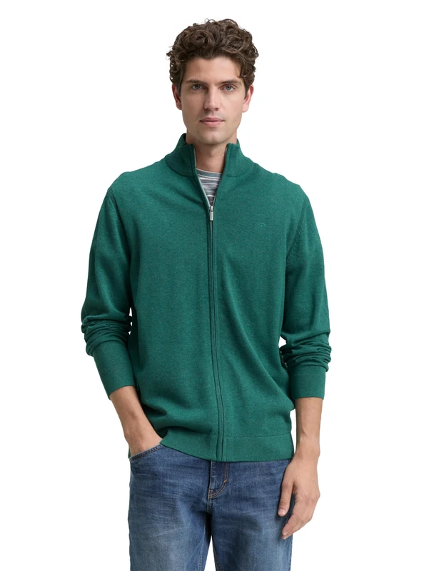 TOM TAILOR Men's 1047571 Cardigan Sweater, 38681-Jasper Green Melange, XL