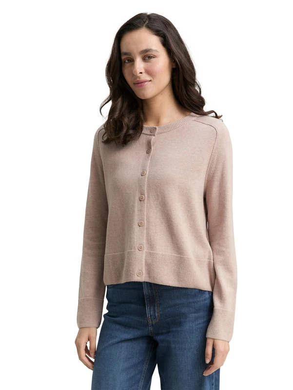 TOM TAILOR Women's Cardigan Cardigan, 38330 - Soft Taupe Melange, XS