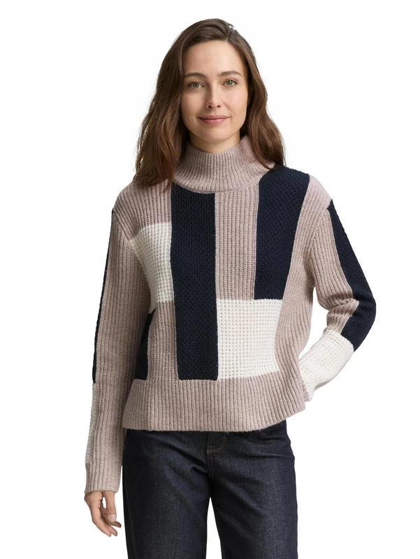 TOM TAILOR Women's Jumper, 38717 - Taupe Structured Colorblock, 3XL - Image 1