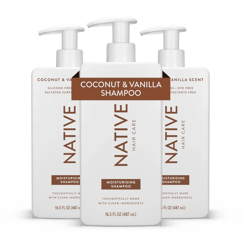Native Coconut & Vanilla Moisturizing Shampoo Contains Naturally Derived Ingredients - All Hair Types, Color & Treated, Fine to Dry Damaged, Sulphate Free, Silicone Free, Dye Free (3 Pack, 487ml each) - Image 1