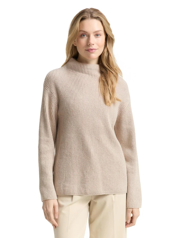 TOM TAILOR Women's Jumper, 39119 - Soft Taupe Grey Structure, S