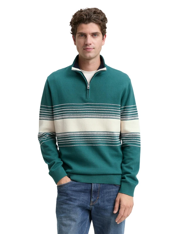 TOM TAILOR Men's Jumper, 38682 - Green White Navy Color Block, XL - Image 1