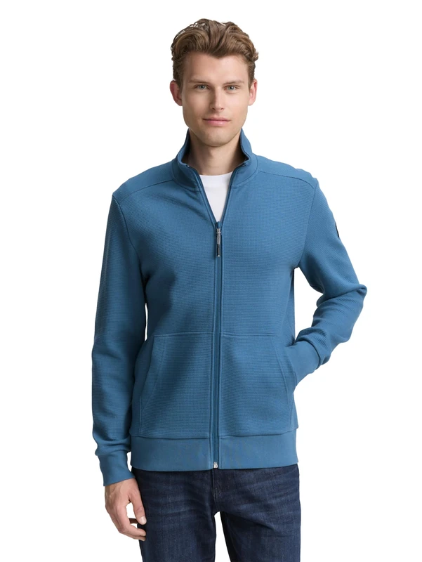 TOM TAILOR Men's 1047829 Sweat Jacket, 38224-Real Teal Blue, S