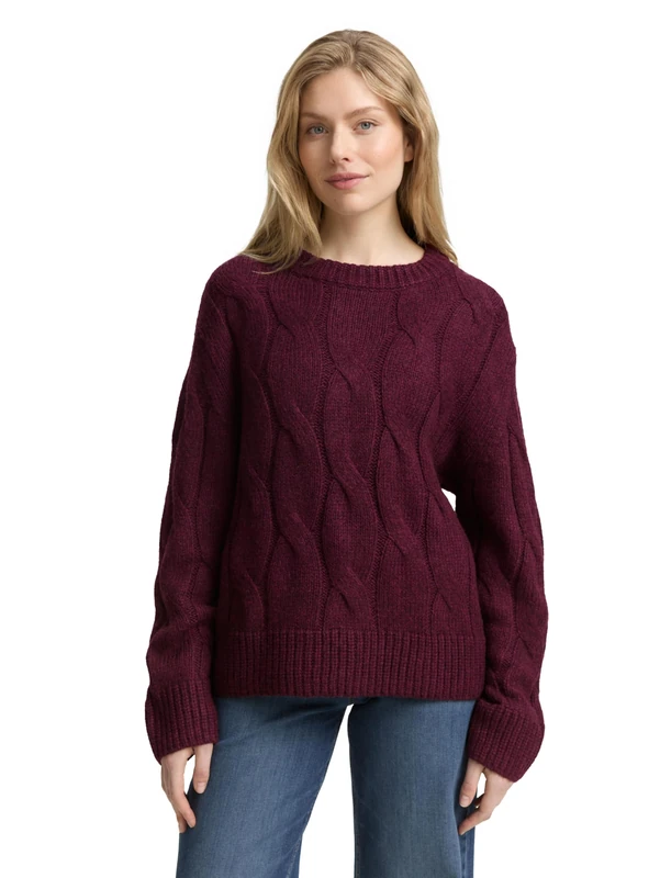 TOM TAILOR Women's Jumper, 10525 - Dark Red Mélange, S