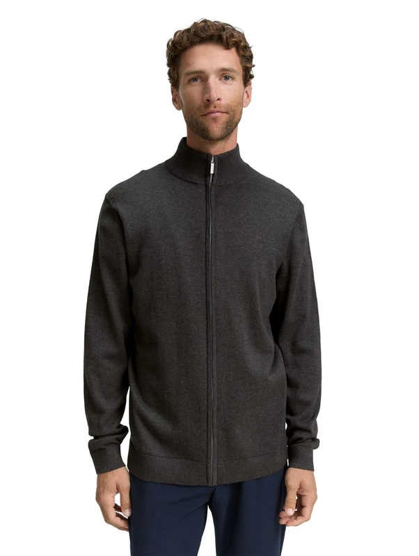 TOM TAILOR Men's 1047571 Cardigan Sweater, 10617-Black Grey Melange, L