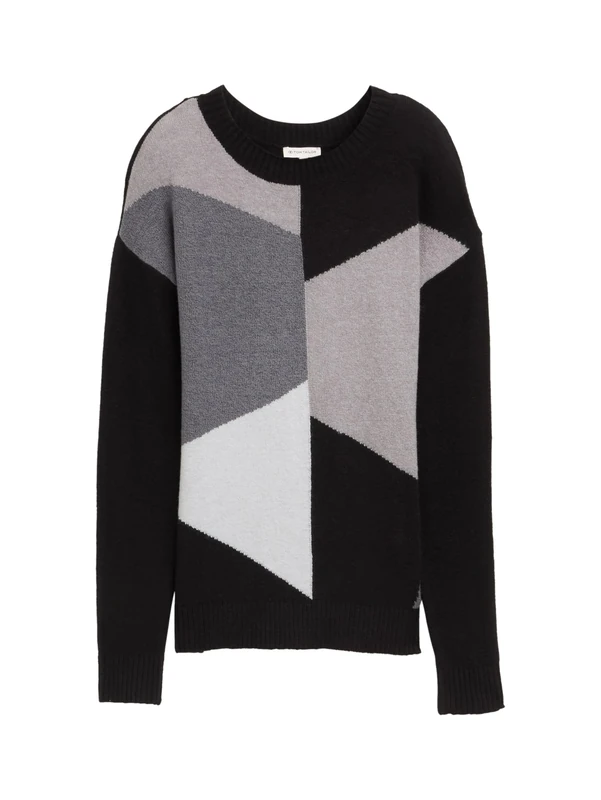 TOM TAILOR Women's Jumper, 39265 - Black Grey Geometric Design, XL