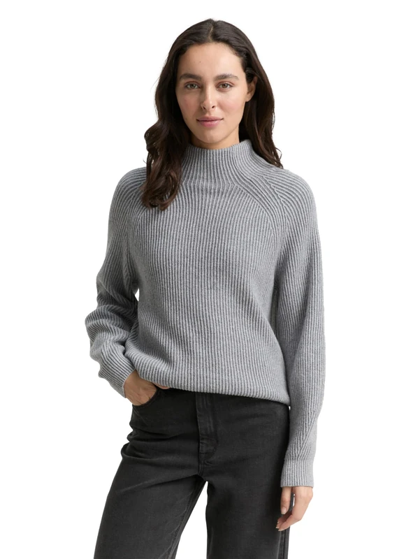 TOM TAILOR Women's Jumper, 39377 - Mid Grey Rib Structure, M