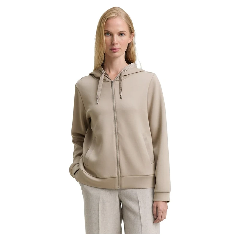 TOM TAILOR Women's Hoodie Sweat Jacket Made of Scuba, 32208 - Soft Taupe Grey, 3XL