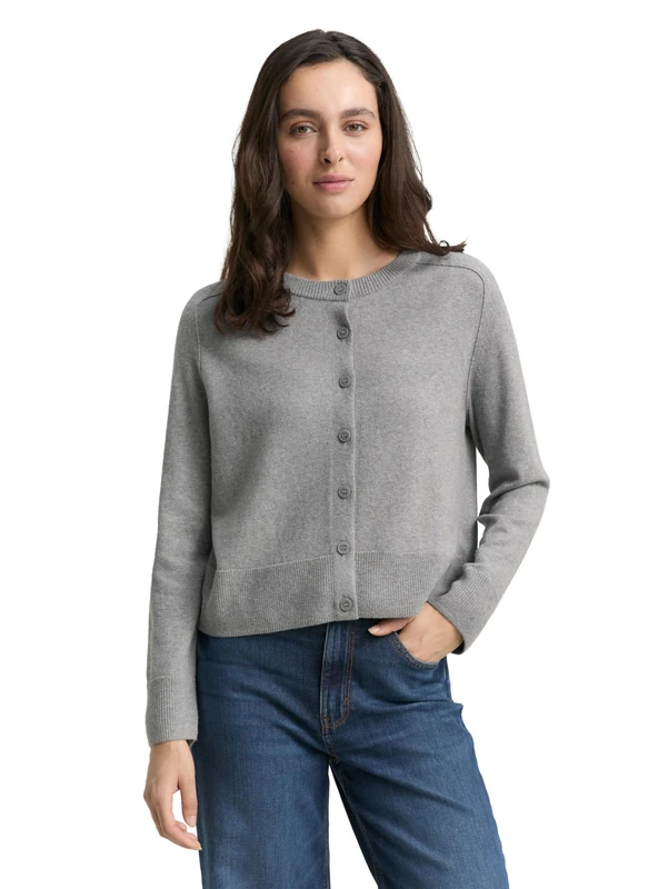 TOM TAILOR Women's Cardigan Cardigan, 21373 - Medium Silver Grey Melange, L