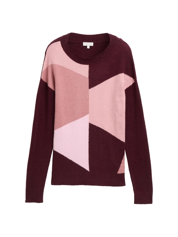 TOM TAILOR Women's Jumper, 39266 - Red Rose Geometric Design, XXL