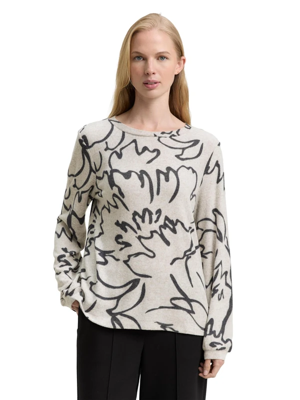 TOM TAILOR Women's Long-Sleeved T-Shirt, 38855 - Flower Print On Melange, XXL - Image 1
