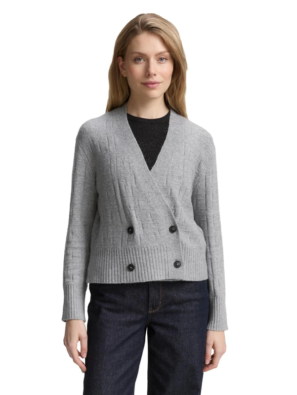 TOM TAILOR Women's Cardigan Cardigan, 21373 - Medium Silver Grey Melange, M