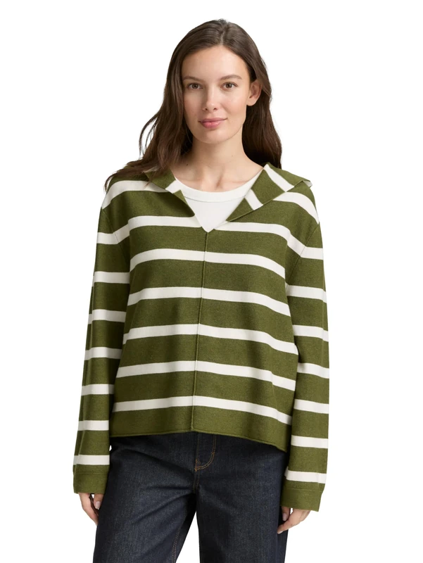 TOM TAILOR Women's Jumper, 38587 - Big Green Knit Stripe, S