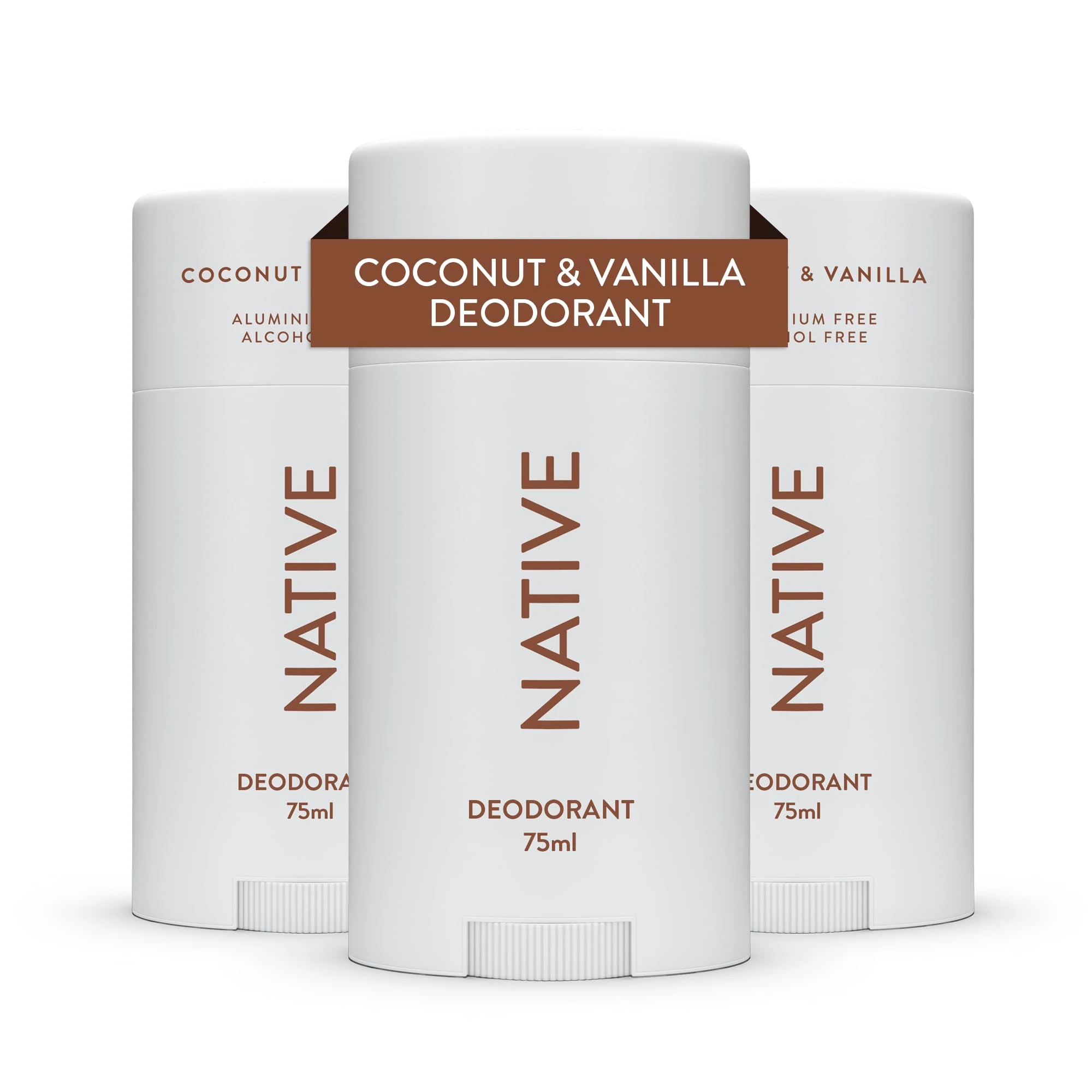 Native Deodorant Womens & Men – Alcohol & Aluminium Free - Coconut & Vanilla Scent - Naturally Derived with Shea Butter, Coconut Oil & Baking Soda - 72 Hour Odor Control (3 Pack, 75ml Each)