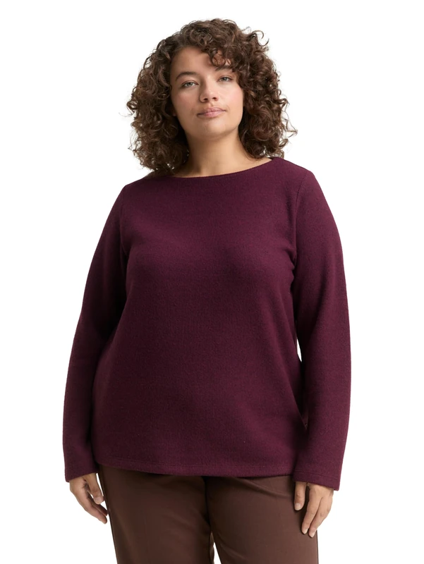 TOM TAILOR Women's 1043760 Sweatshirt, 10525-Dark Red Mélange, 46