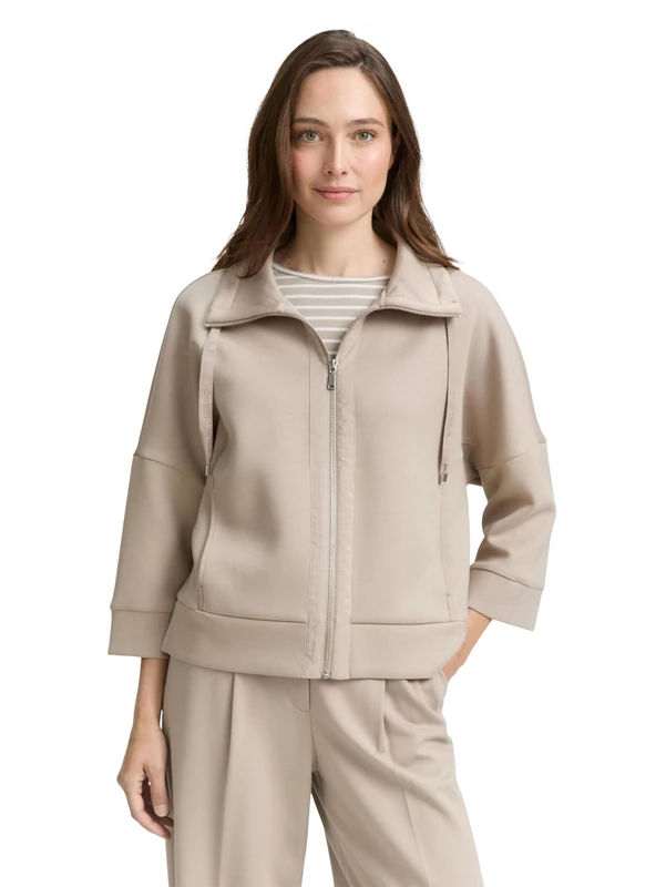 TOM TAILOR Women's Sweat Jacket, 32208 - Soft Taupe Grey, L