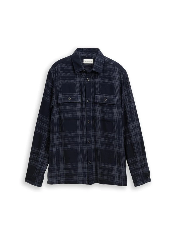 TOM TAILOR Men's 1047345 Shirt, 38533-Navy Tonal Big Check, XL