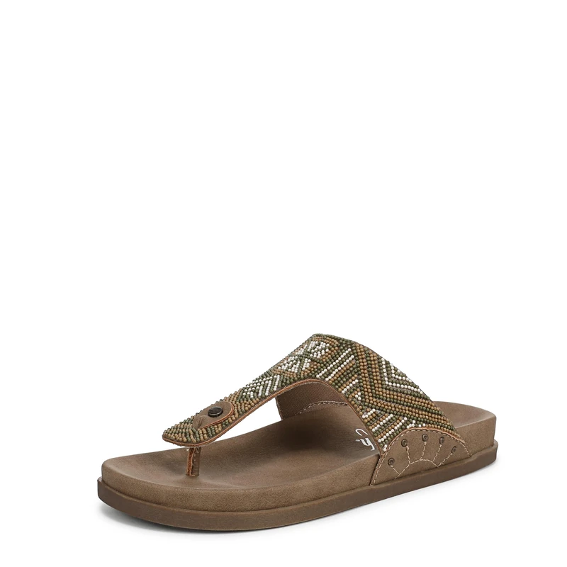Blowfish Malibu Women's Lyric Flat Thong Sandal, Beaded Walnut, UK 7 Medium Fit