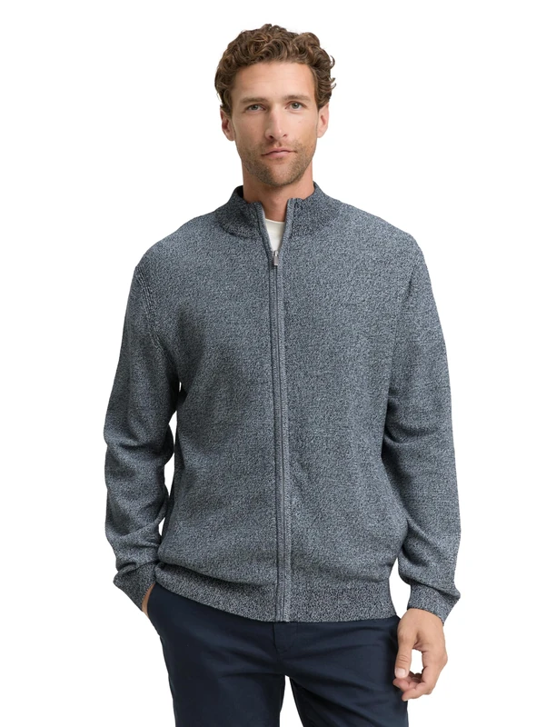 TOM TAILOR Men's Cardigan, 38775 - Light Blue Navy Twotone, XL - Image 1