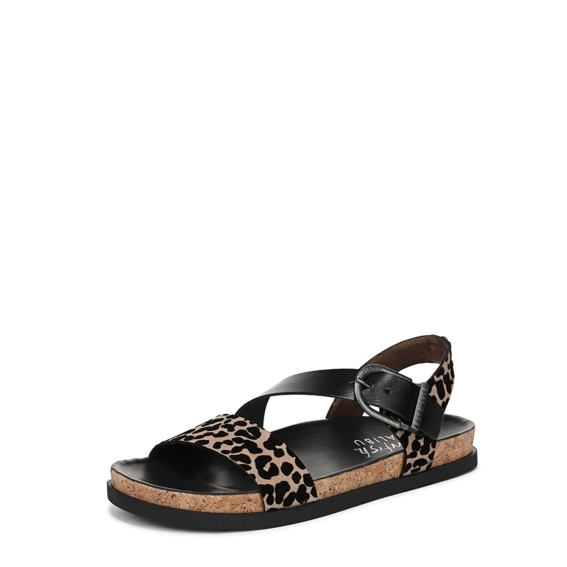 Blowfish Malibu Women's Lance Flat Sandals, Black/Leopard, Medium Fit, UK 6