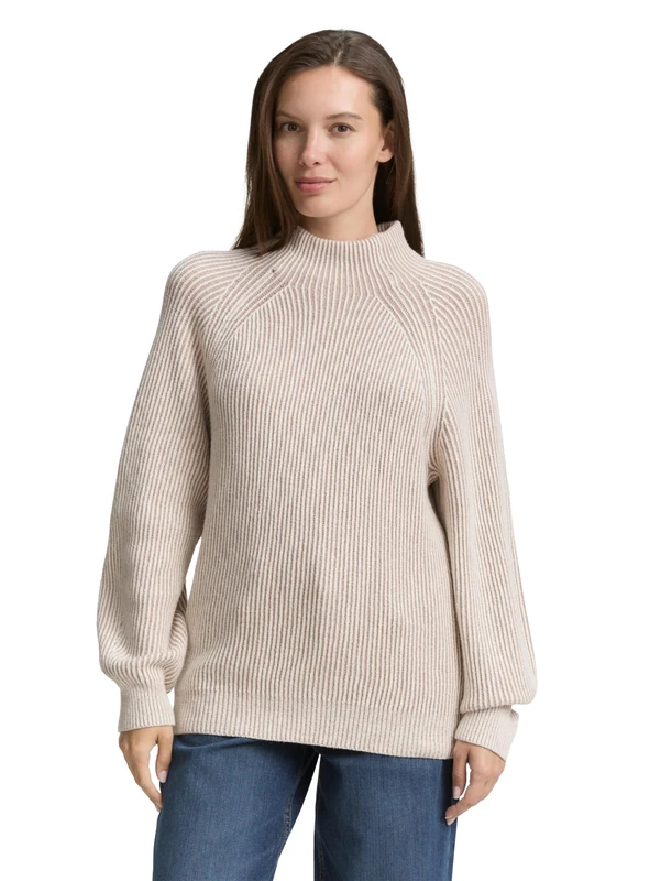 TOM TAILOR Women's 1047670 Pullover Sweater, 38704-Soft Taupe Rib Structure, S