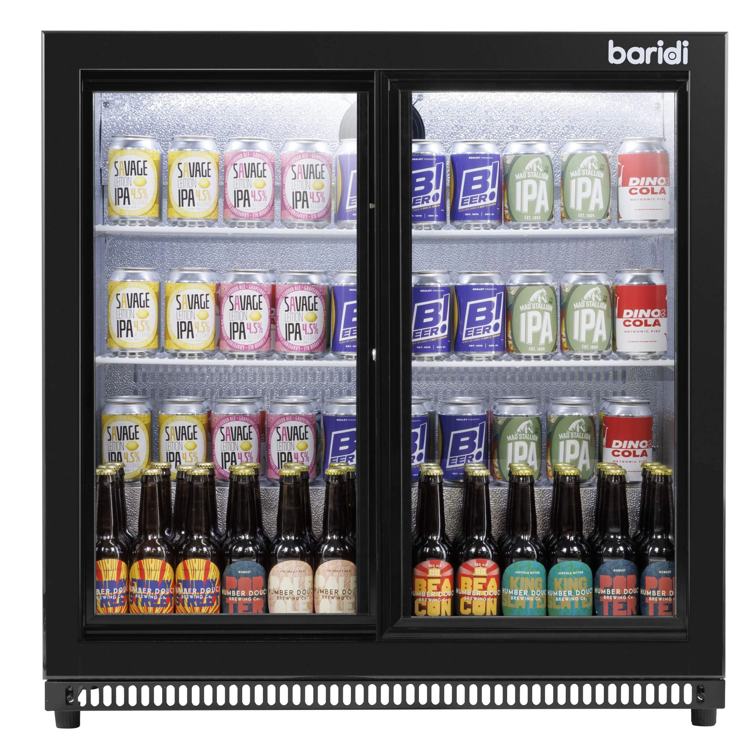 Baridi Back Bar Drinks Fridge/Cooler with Double Sliding Doors, 190L Capacity - DH273