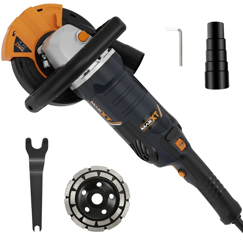 MAXXT Concrete Sander - 125mm Diamond Disc, 1500W Powerful Motor, 7 Adjustable Speeds (1000-8500 RPM), Removable Guard, Versatile Tool for Plastering and Angled Surfaces
